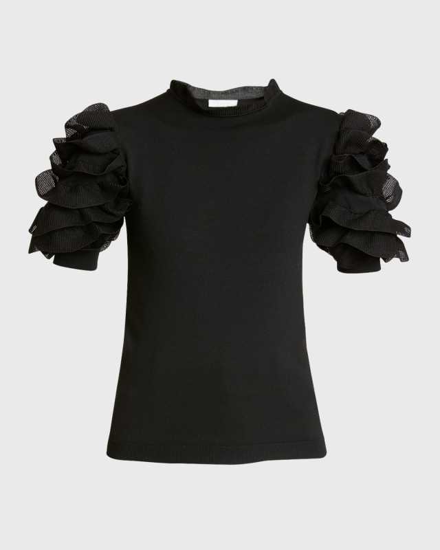 Ruffle-Sleeve Knit Top